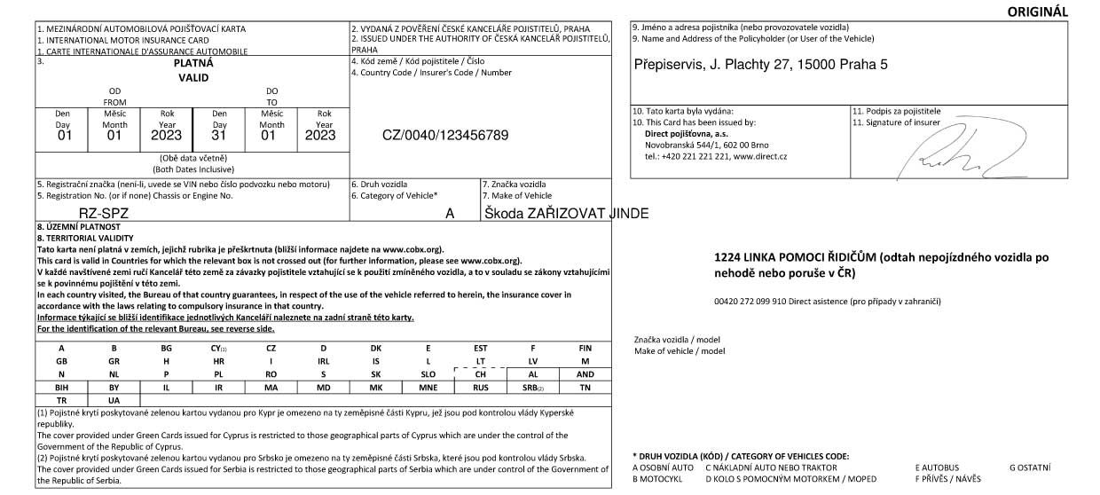 bílá karta povinné ručení