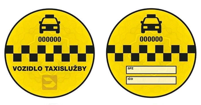 žlutá evidenční nálepka taxislužby